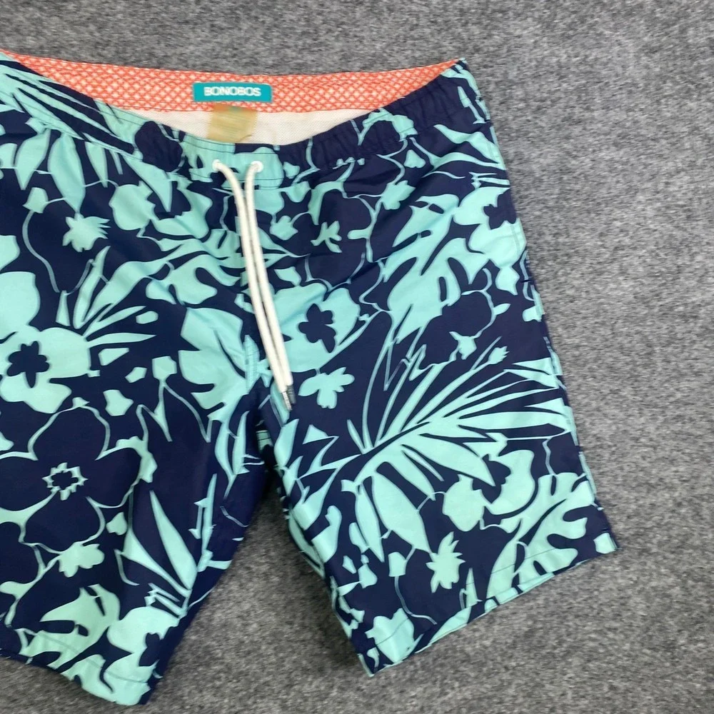 Bonobos Mens 9 Inch Swim Trunks Blue Mint Green Tropical Floral Shorts Size M